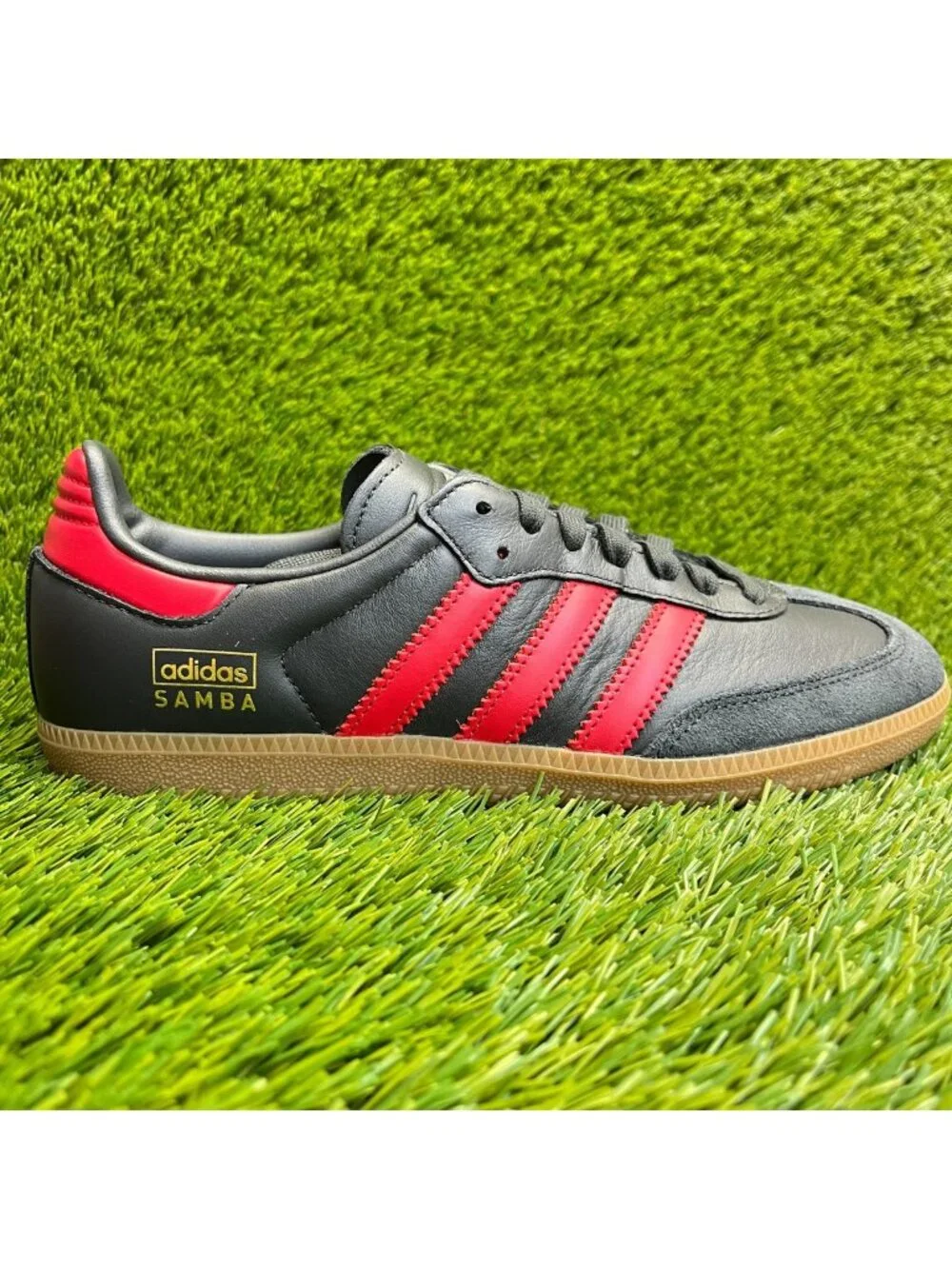 Adidas Samba OG Mens Size 7.5 Black Carbon Scarlet Red Leather Shoes Sneakers